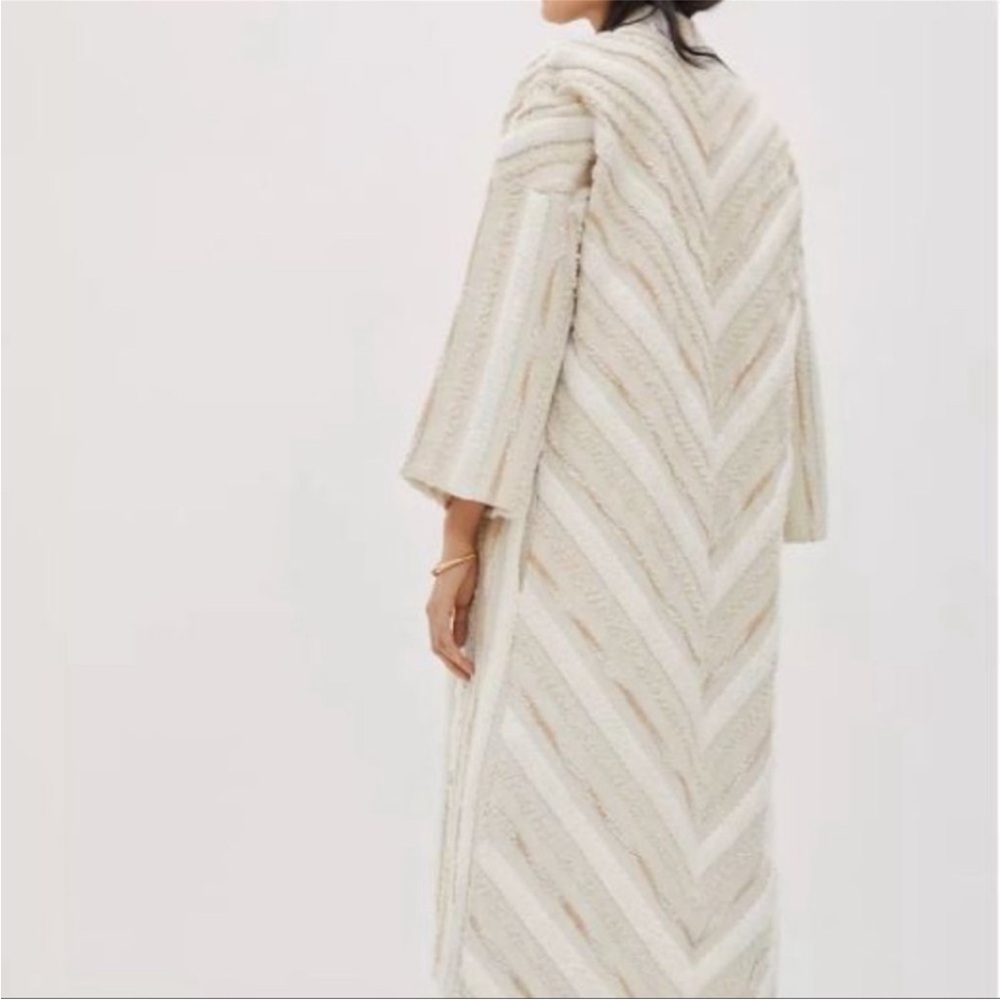 Anthro Cream Striped Long Duster cardigan jacket - Picture 3 of 5